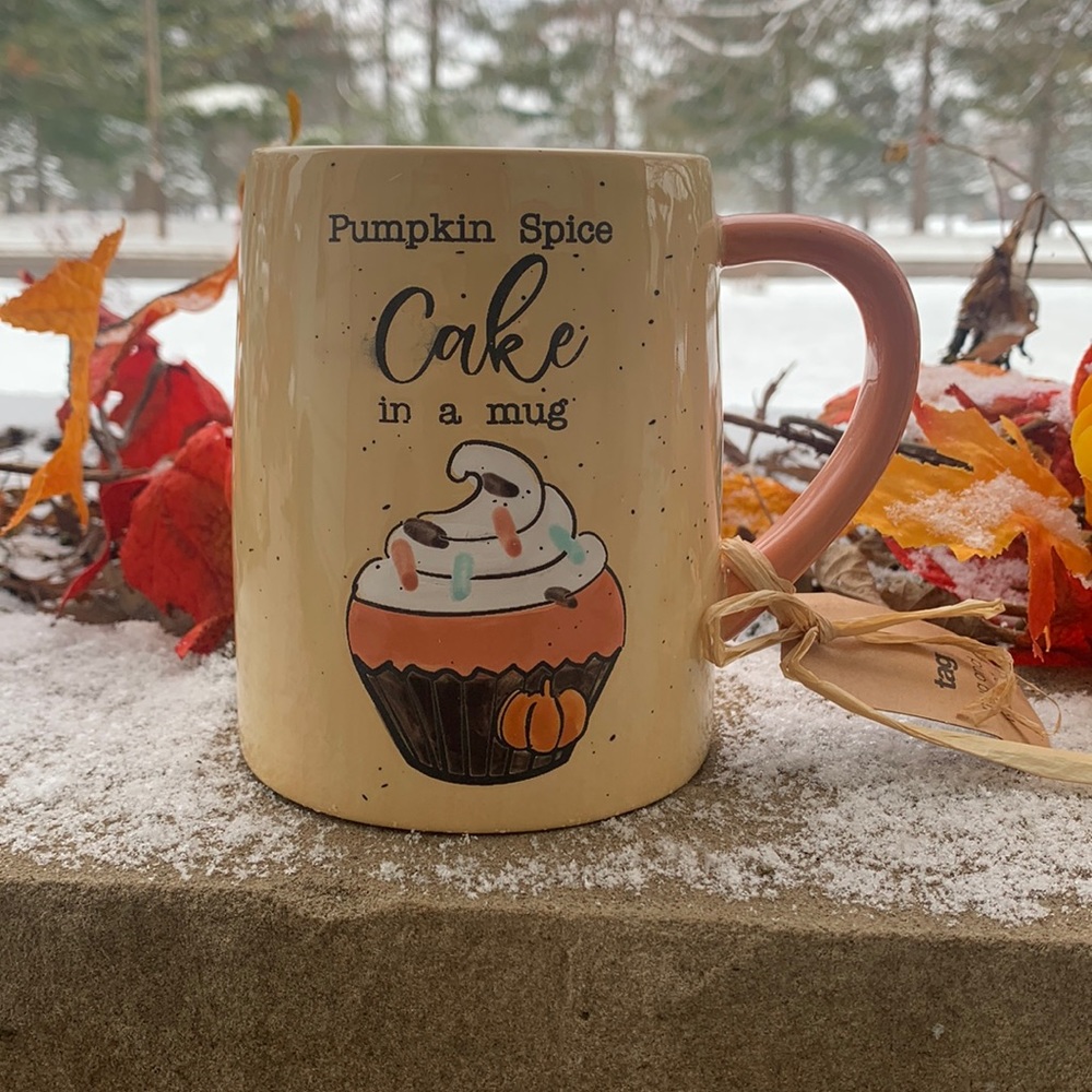Pumpkin spice cake in a mug coffee mug